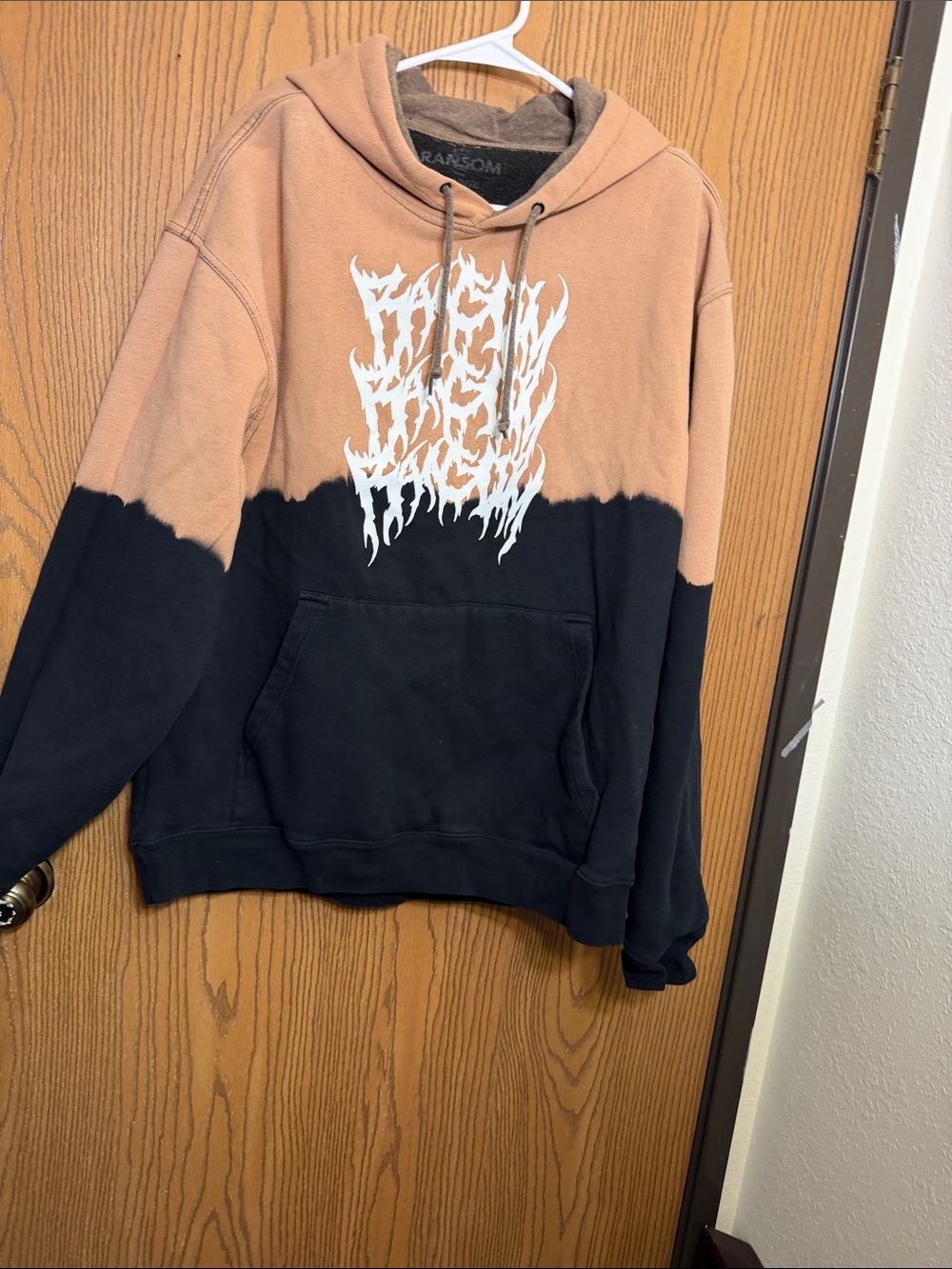 Ransom Two-Tone Black and Tan V-Neck Hoodie Sweatshirt